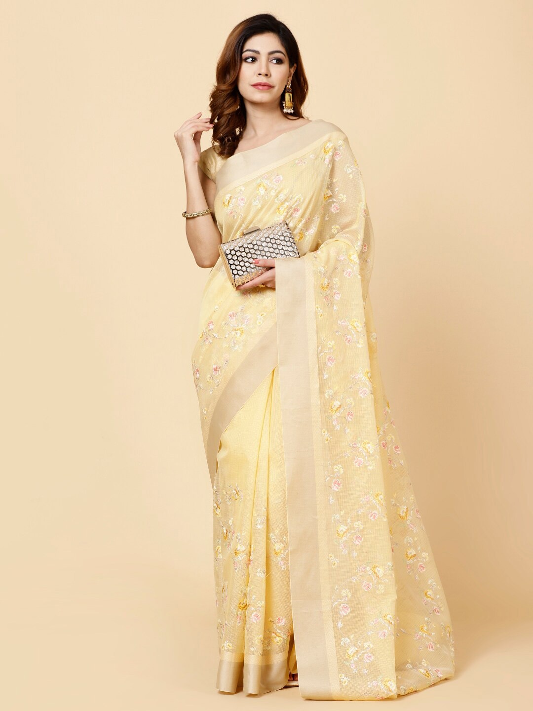 

Meena Bazaar Floral Embroidered Saree, Yellow