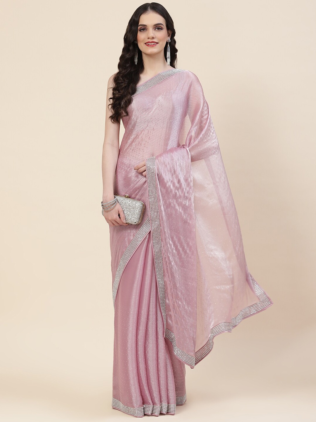 

Meena Bazaar Embellished Beads and Stones Saree, Pink