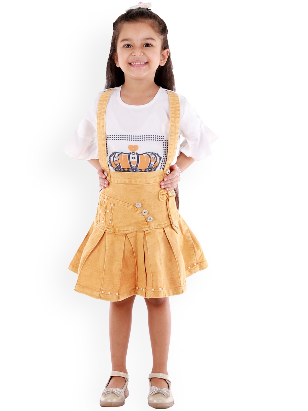 

BAESD Girls Embellished Cotton Top With Skirt, Mustard