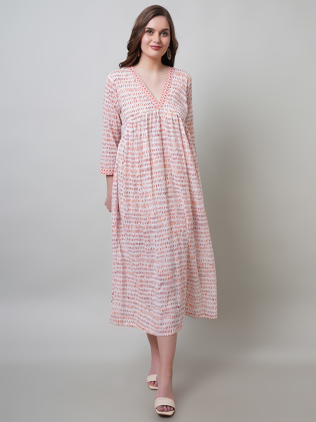 

NAVIYATA Abstract Print Cotton Empire Midi Dress, Off white