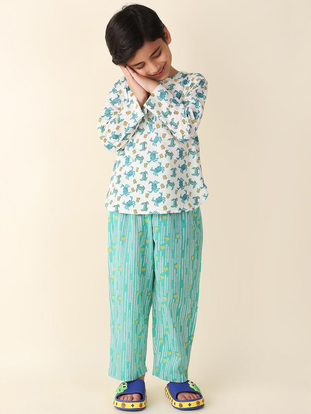

Fabindia Boys Conversational Printed Pure Cotton Night Suit, White