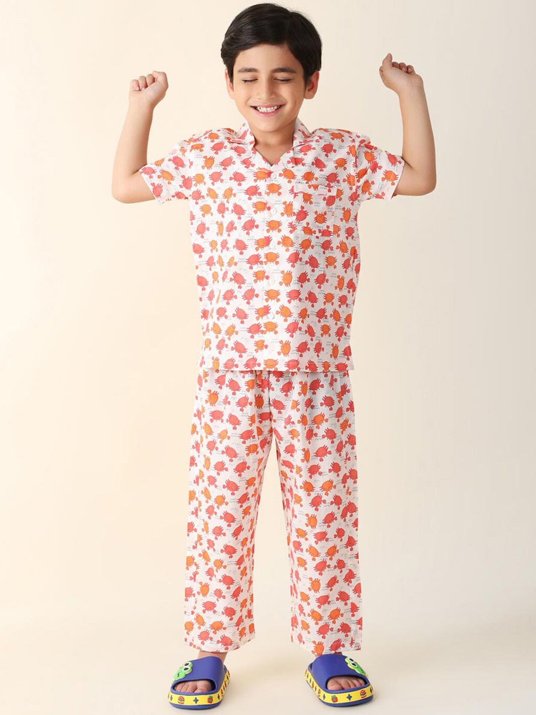 

Fabindia Boys Conversational Printed Pure Cotton Night Suit, White