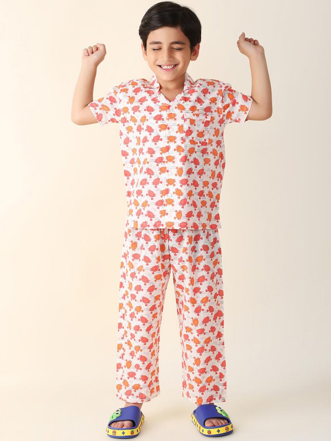 

Fabindia Boys Printed Pure Cotton Night suit, White