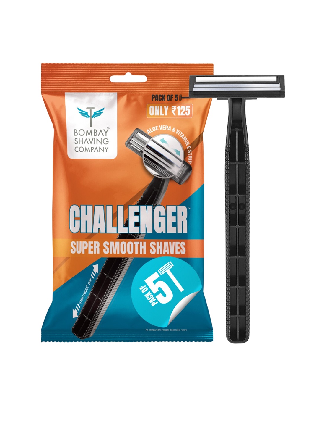 

Bombay Shaving Company Men Set Of 5 Challenger Disposable Shaving Razor with Safety Cap, Grey
