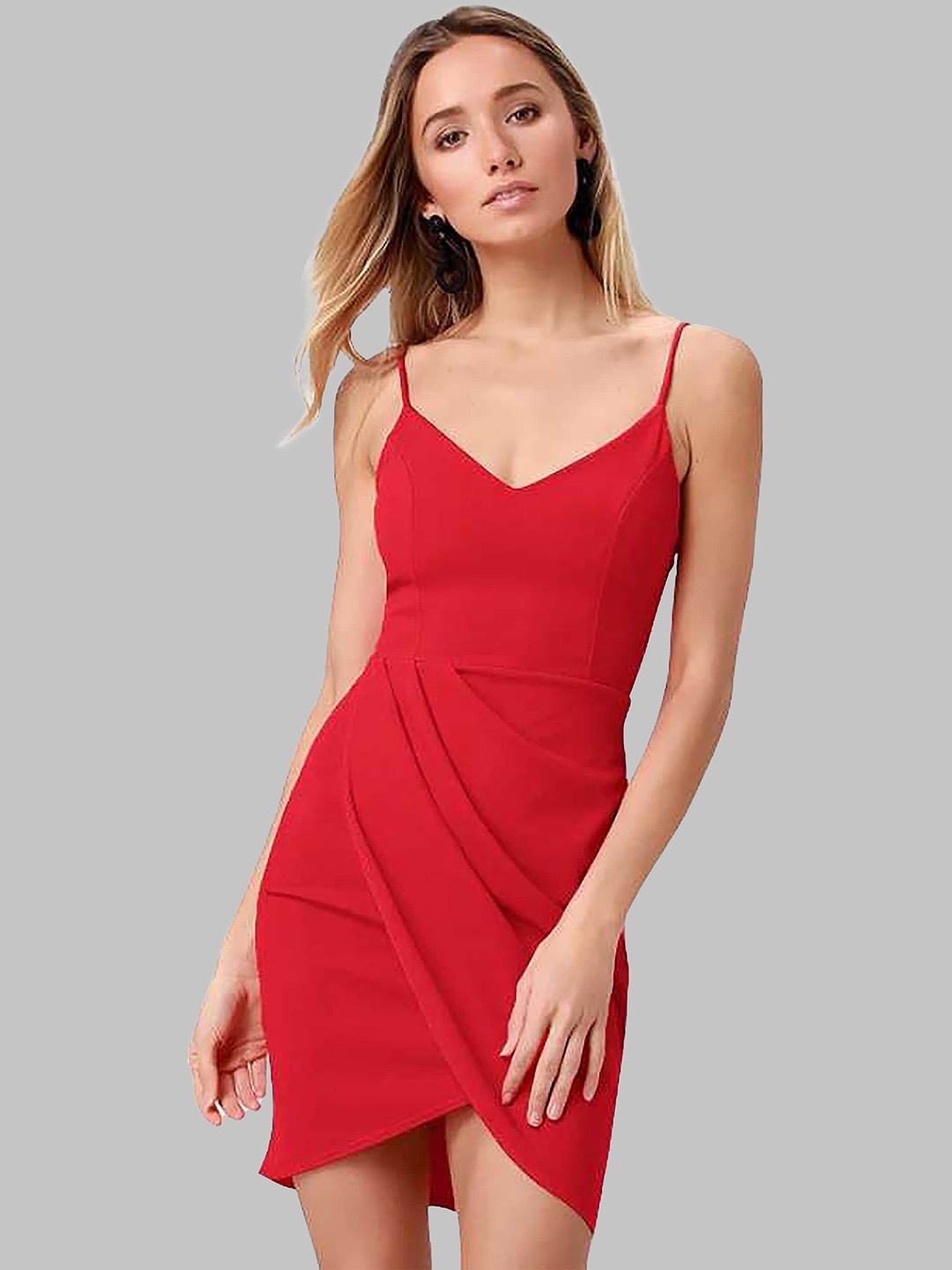 

LEE TEX Shoulder Straps Tulip Hem Sheath Dress, Red