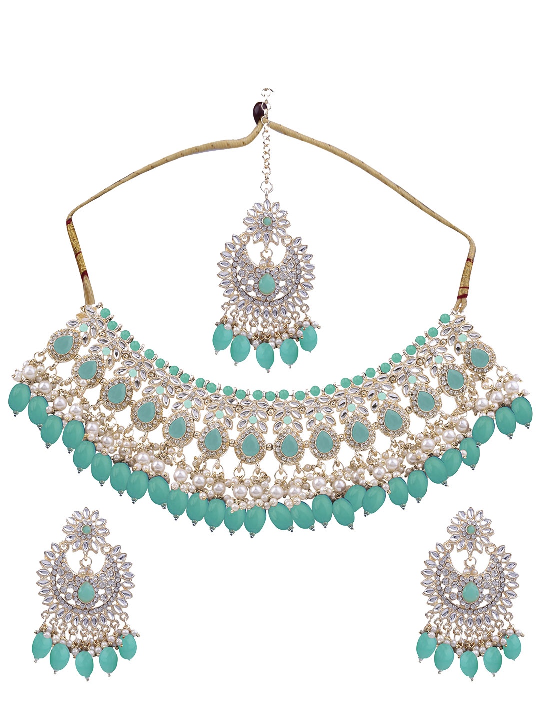 

AASHISH IMITATION Gold-Plated Kundan Studded & Beaded Jewellery Set With Maang Tikka