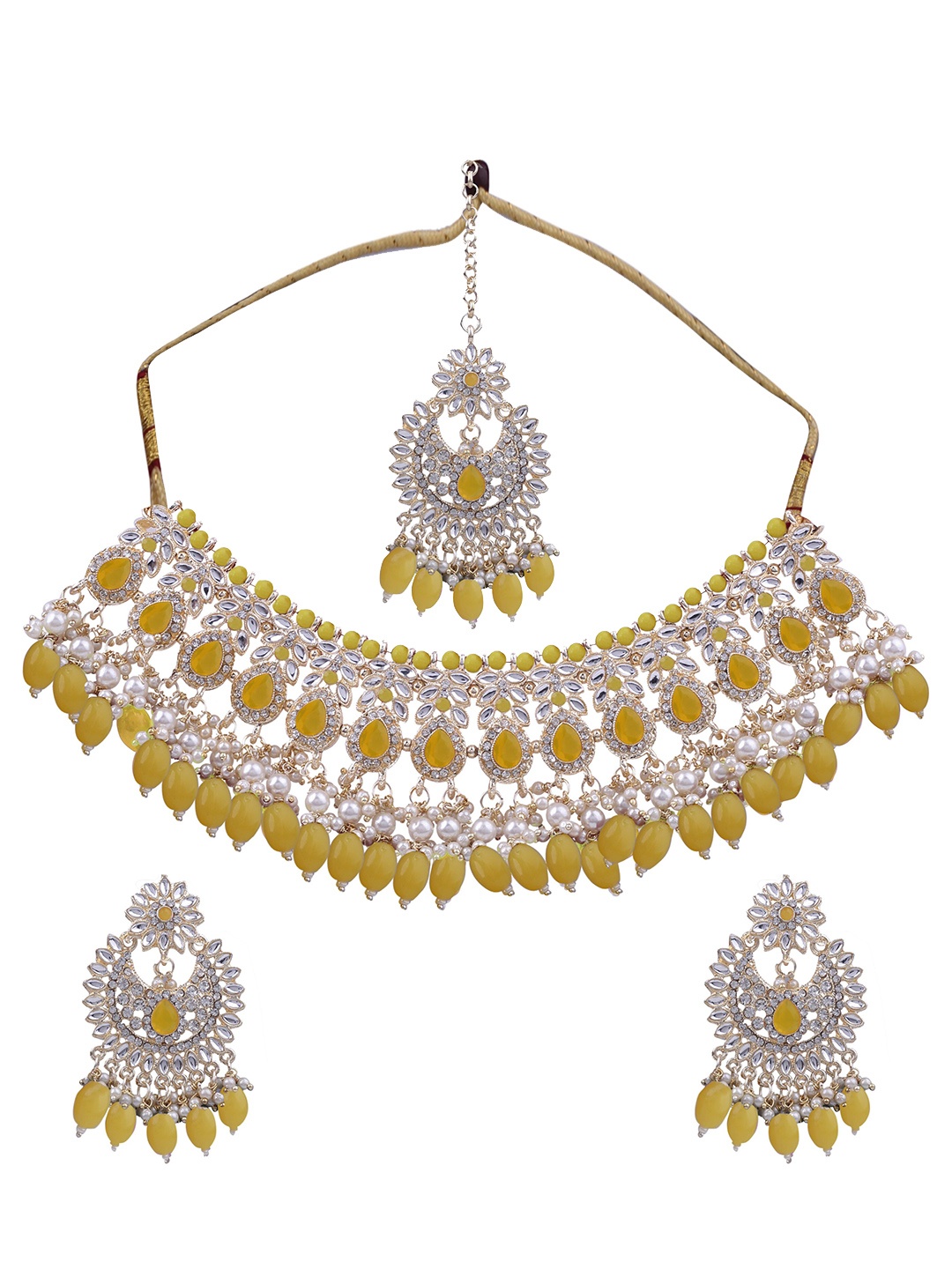 

AASHISH IMITATION Gold-Plated Kundan Studded & Beaded Jewellery Set With Maang Tikka