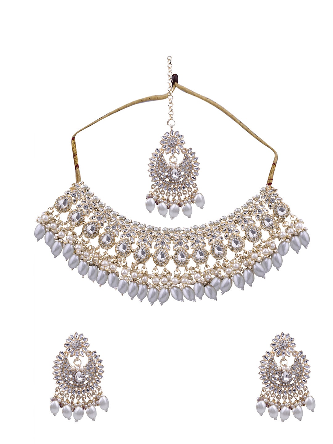 

AASHISH IMITATION Gold-Plated Kundan-Studded & Beaded Jewellery Set