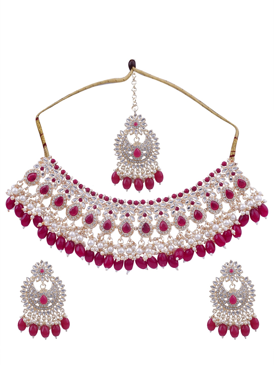 

AASHISH IMITATION Gold-Plated Kundan-Studded & Beaded Jewellery Set