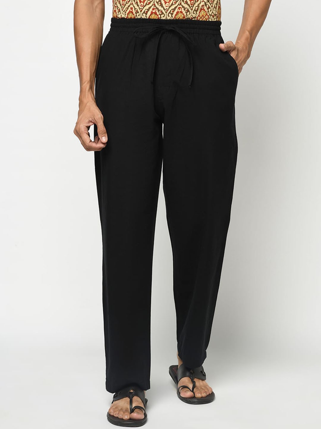 

Fabindia Men Cotton Mid-Rise Flat-Front Trousers, Black