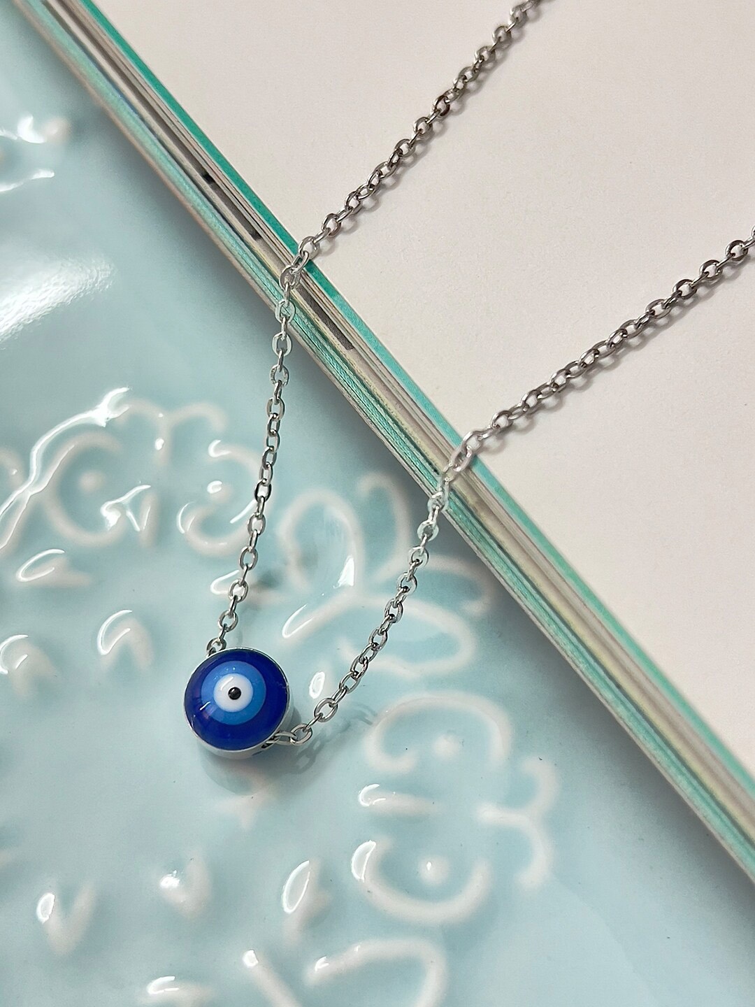 

Ayesha Silver Plated Evil Eye Pendant Necklace