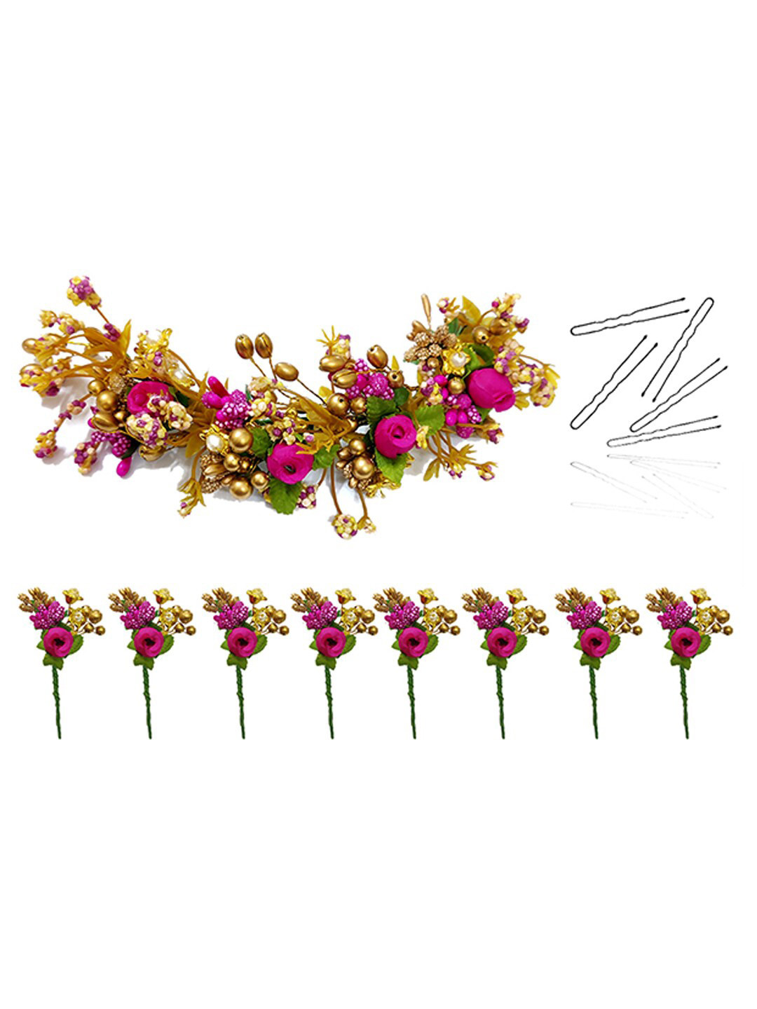 

Hair Flare Women 14Pcs Artificial Floral Beaded Hair Accessory Set, Pink