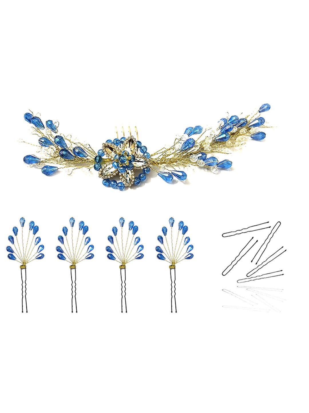 

Hair Flare Set of 4 Embellished U Pins, Blue