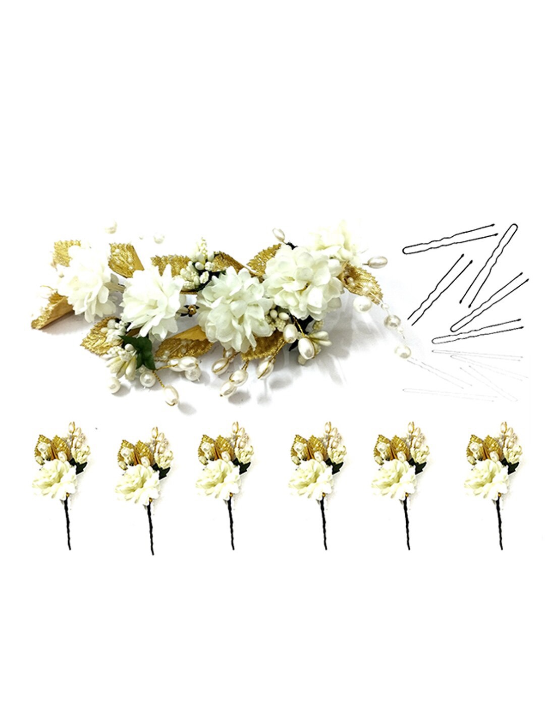 

Hair Flare Set Of 6 Floral Embellished Hair Accessory, White