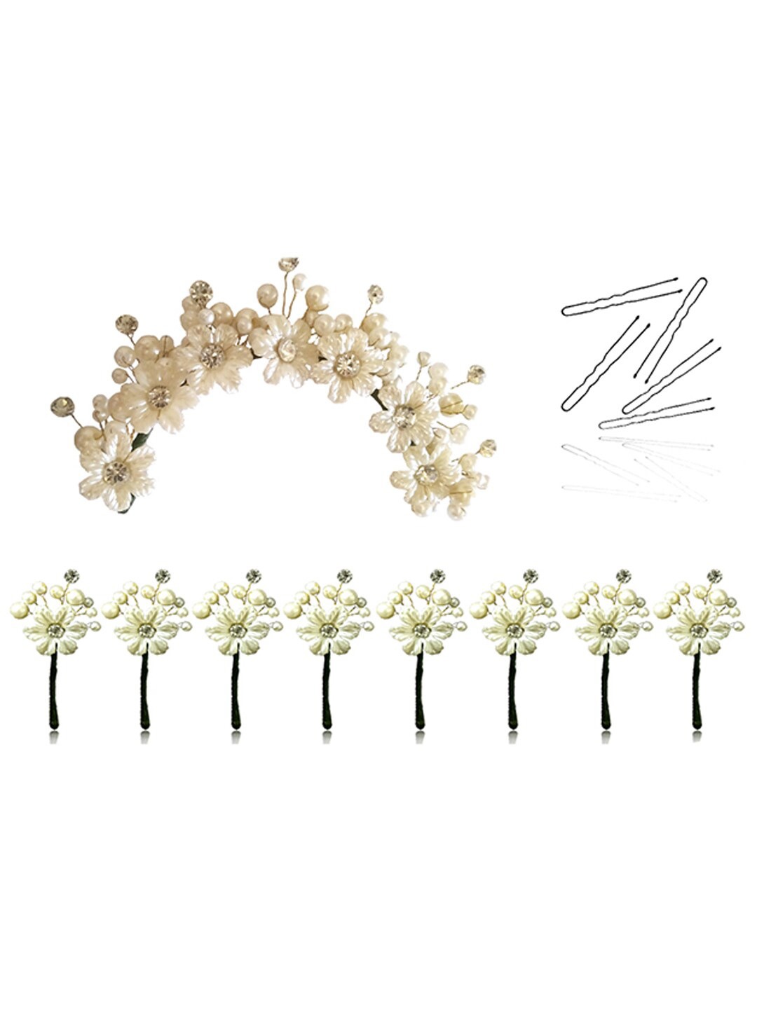 

Hair Flare Set Of 8 Floral Embellished Hair Accessory, White