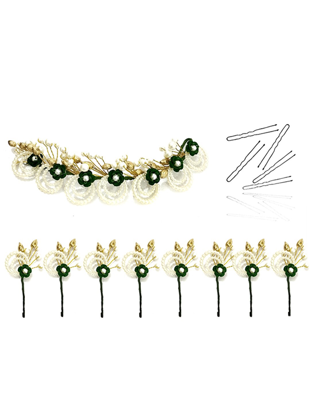 

Hair Flare Women 14Pcs Artificial Floral Hair Accessory Set, Green