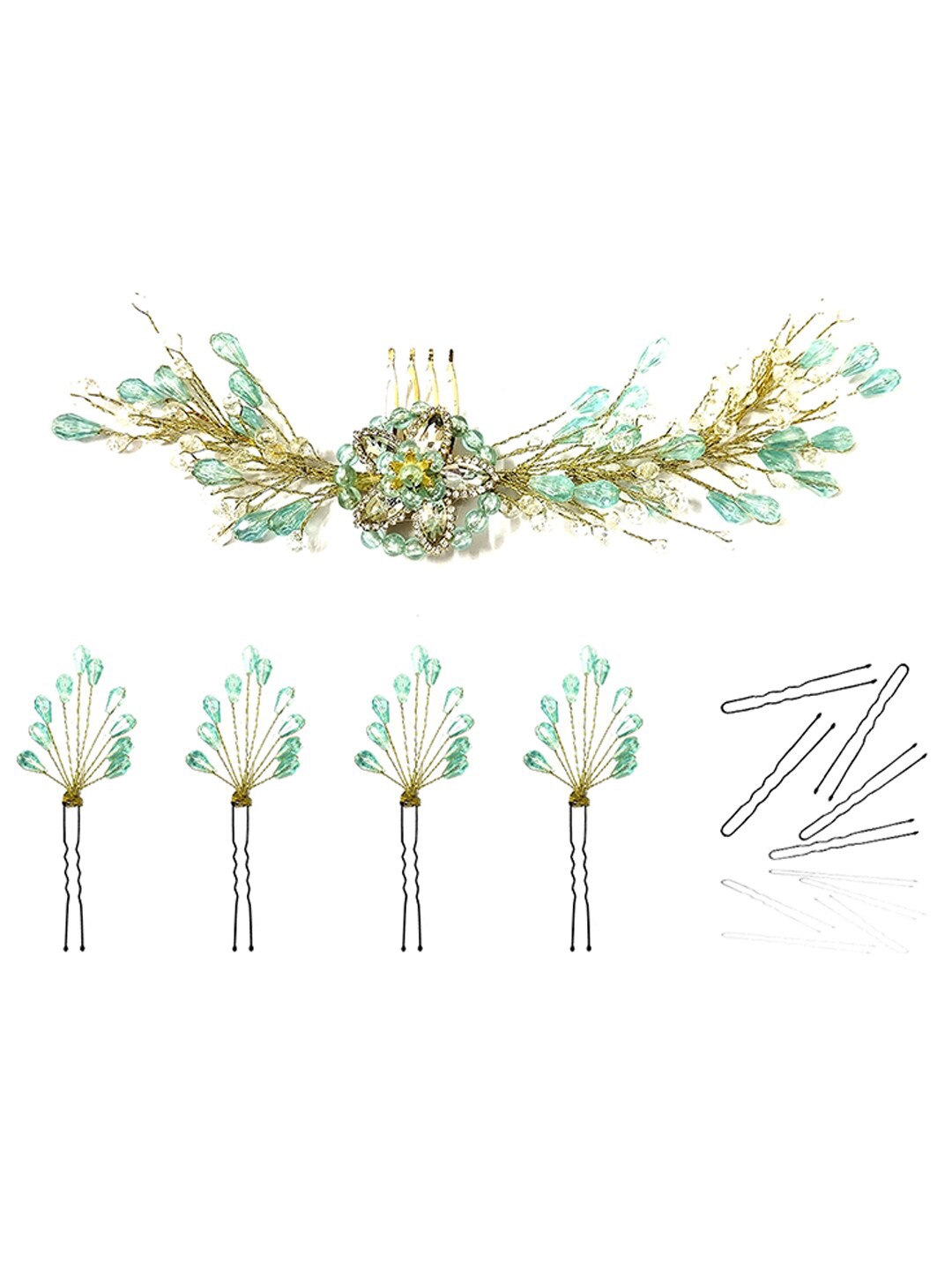 

Hair Flare Set of 5 Floral Embellished U Pins, Gold