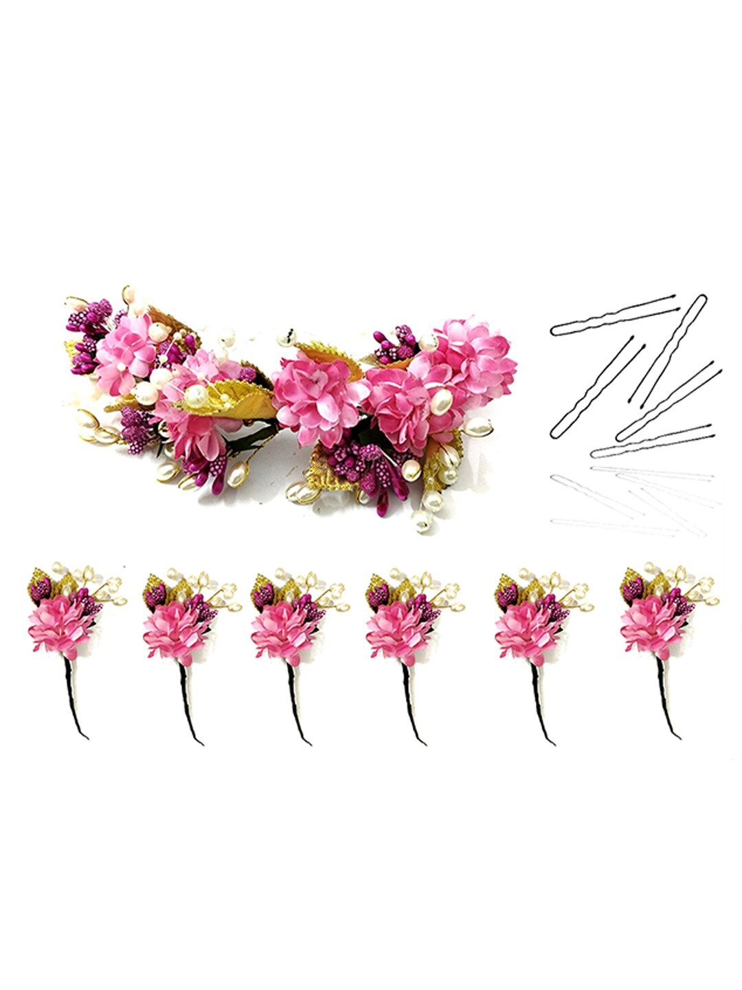 

Hair Flare Set of 7 Floral Embellished Hair Accessory Set, Pink