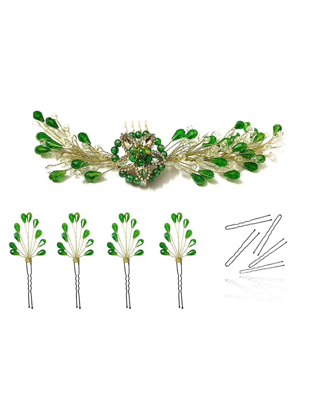 

Hair Flare Set of 2 Embellished Hair Accessory Set, Green