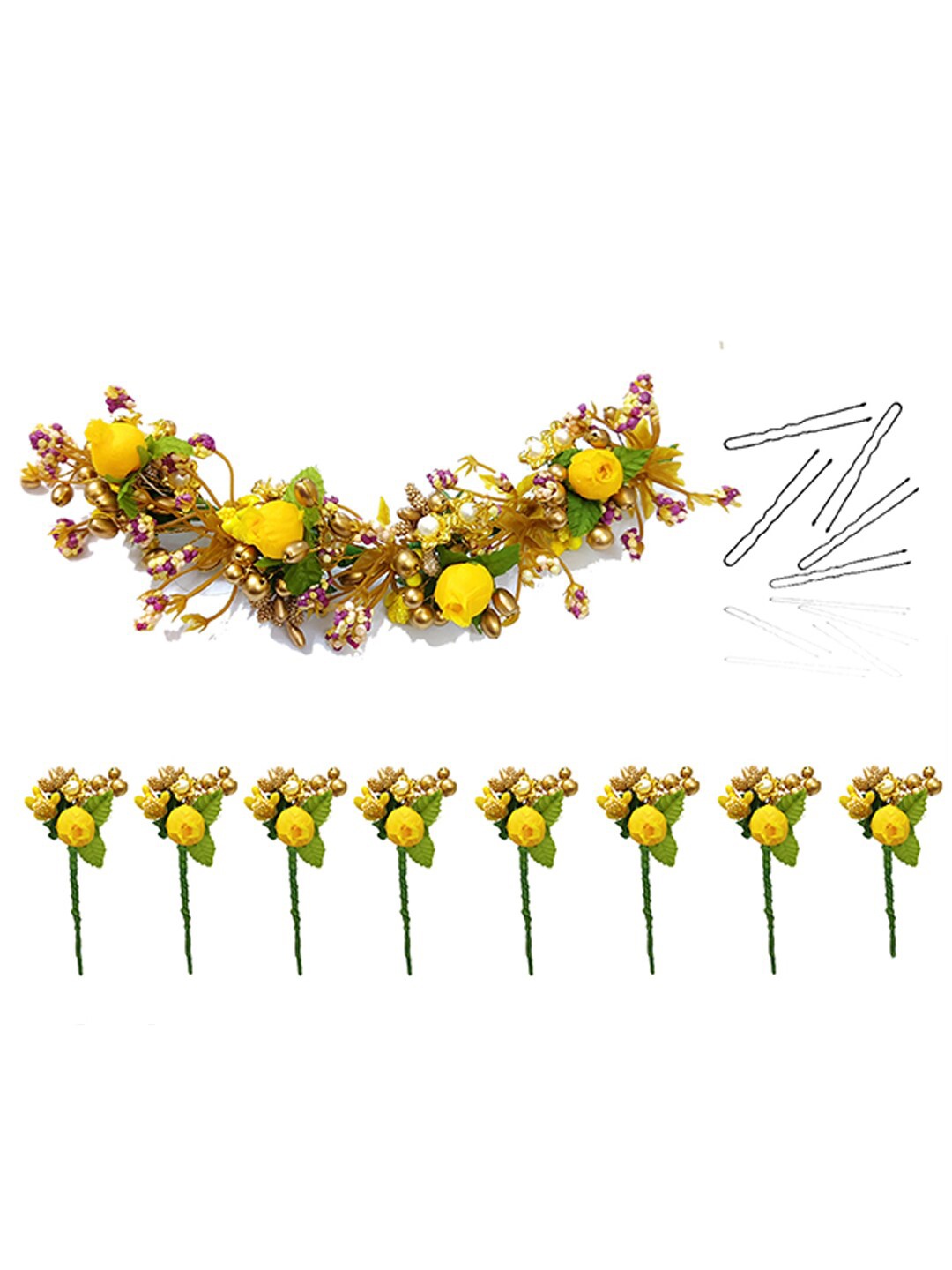 

Hair Flare Women Yellow & Gold-Toned Hair Accessory Set of