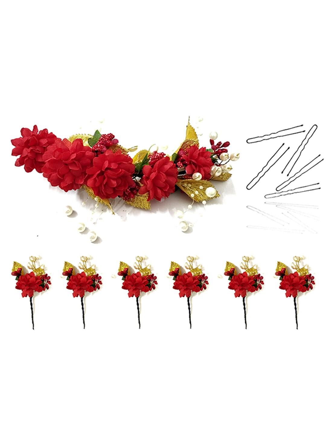 

Hair Flare Women Red & Gold-Toned Set of 7 Hair Accessory Set