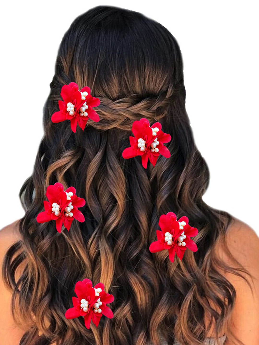 

Hair Flare Women 11 Pcs Beaded Hair Accessory Set, Red