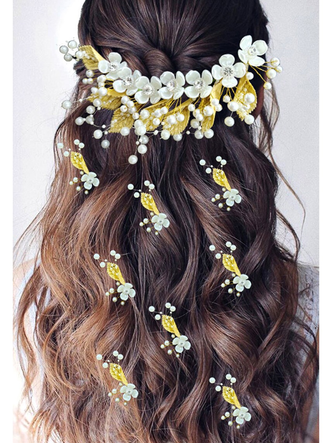 

Hair Flare Set of 9 Floral Embellished Hair Accessory, Silver