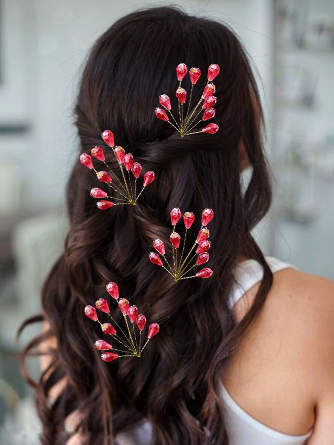 

Hair Flare Set of 5 Floral Embellished Hair Accessory Set, Red