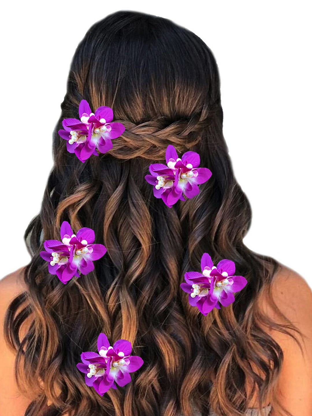 

Hair Flare Set of 6 Floral Embellished Hair Accessory Set, Purple