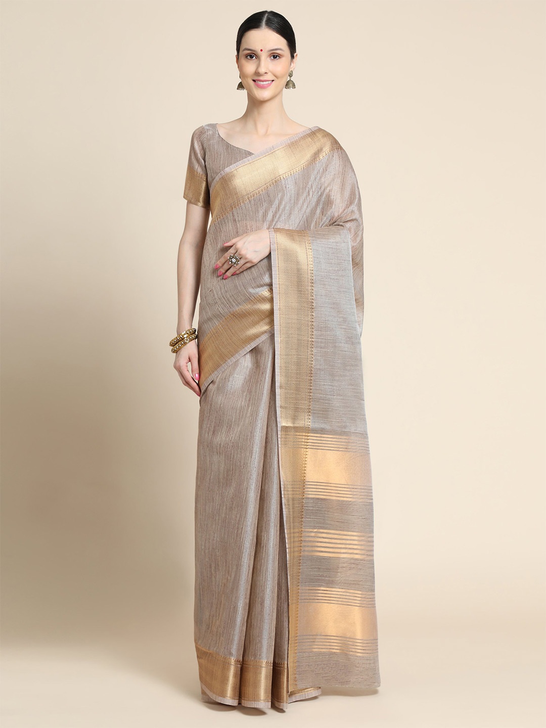

VISHNU WEAVES Woven Design Zari Pure Linen Saree, Grey
