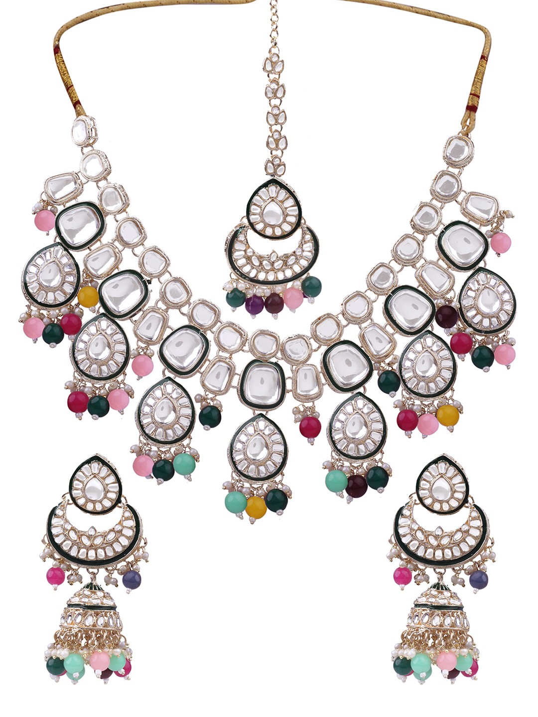 

AASHISH IMITATION Gold-Plated Kundan-Studded & Beaded Jewellery Set