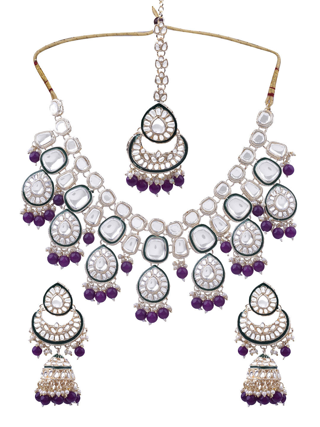 

AASHISH IMITATION Gold-Plated Kundan-Studded & Beaded Jewellery Set