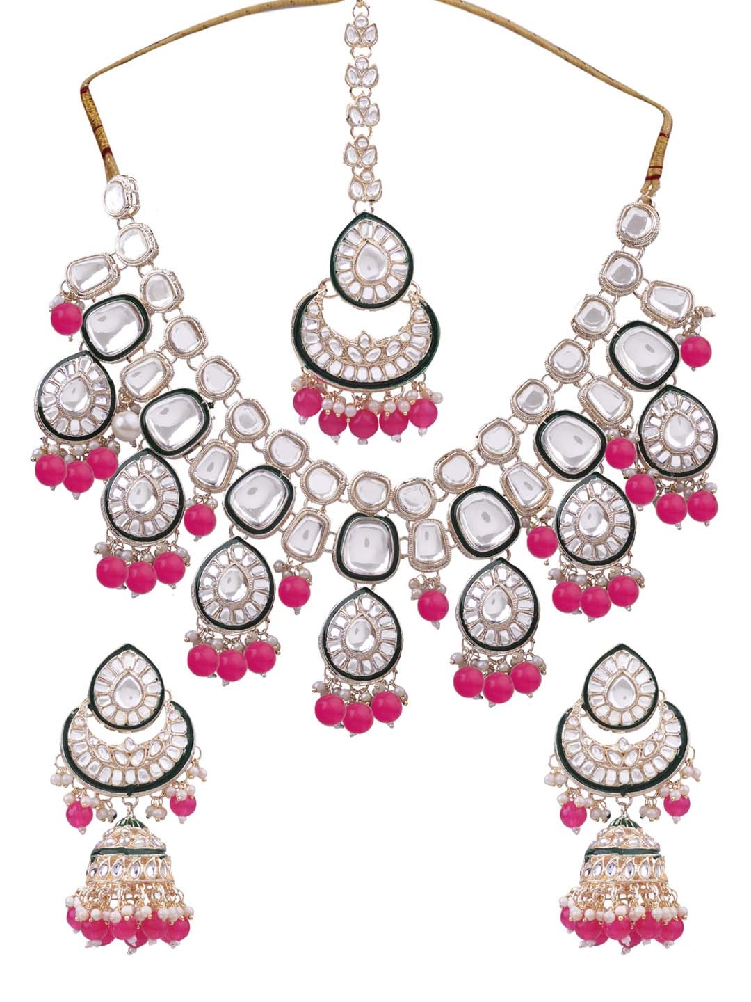 

AASHISH IMITATION Gold-Plated Kundan-Studded & Beaded Jewellery Set