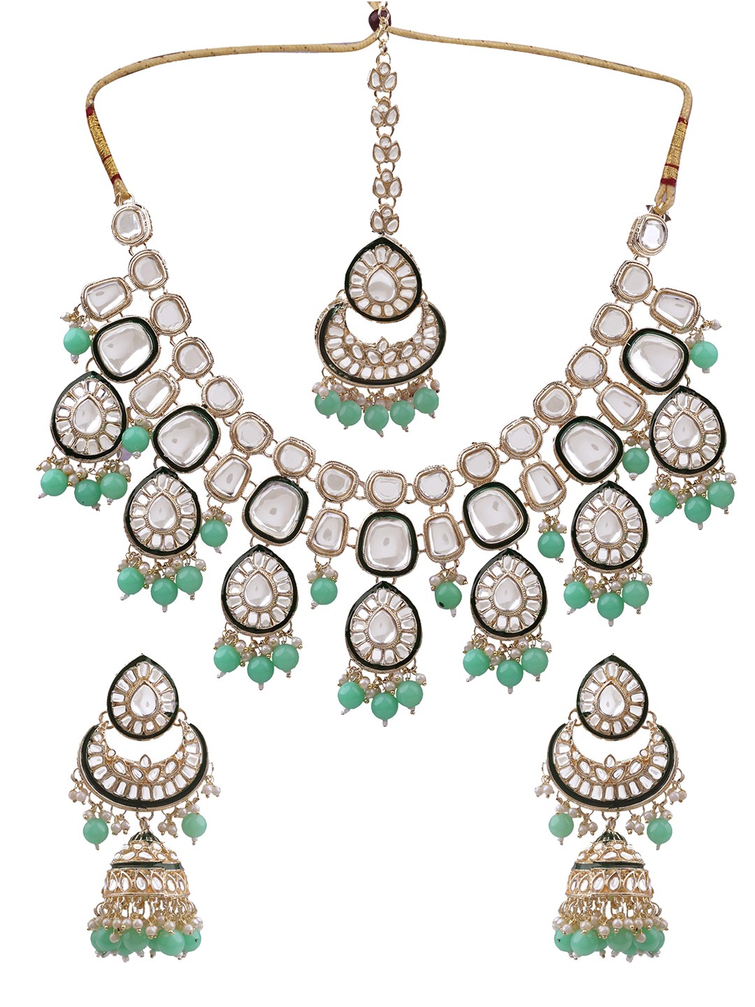 

AASHISH IMITATION Gold-Plated Kundan-Studded & Beaded Jewellery Set