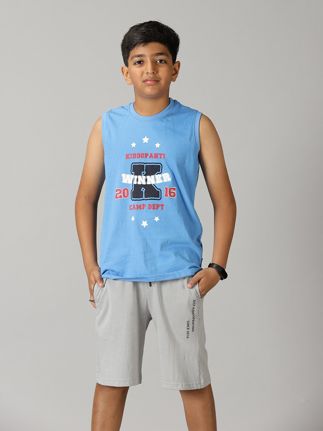 

KiddoPanti Boys Printed Pure Cotton T-Shirt With Shorts, Blue