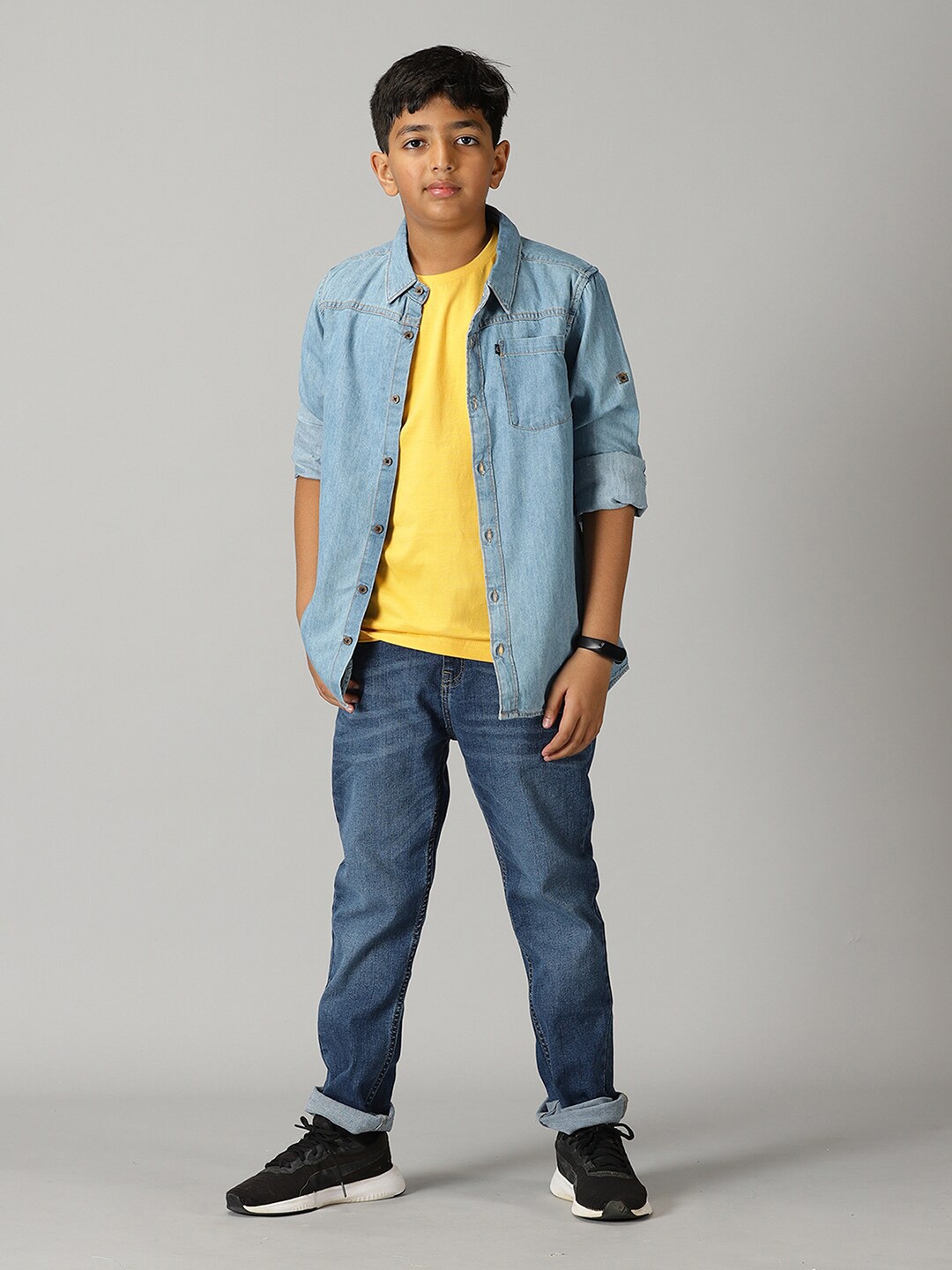 

KiddoPanti Boys Pure Cotton Shirt & T-shirt with Trousers, Blue