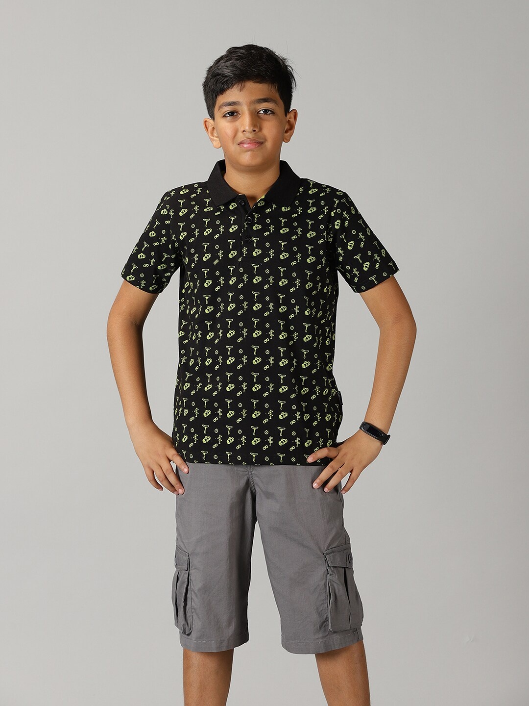 

KiddoPanti Boys Printed Pure Cotton T-Shirt With Shorts, Black