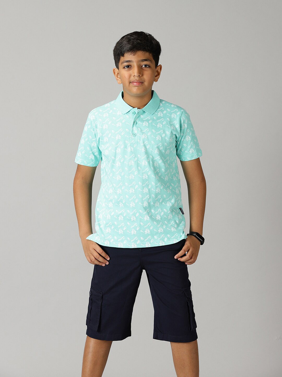 

KiddoPanti Boys Printed Cotton T-Shirt With Shorts, Sea green