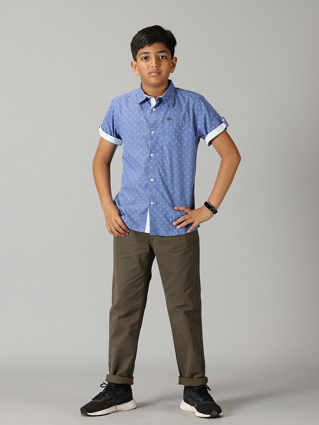 

KiddoPanti Boys Geometric Printed Pure Cotton Shirt With Trousers, Blue