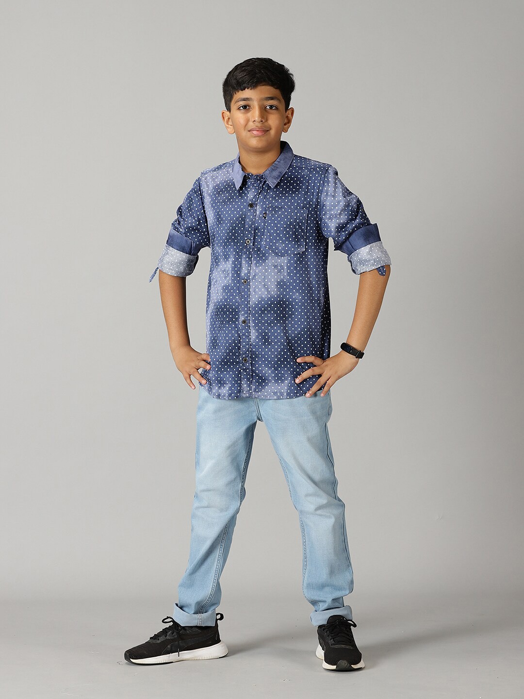 

KiddoPanti Boys Printed Pure Cotton Shirt With Trousers, Blue