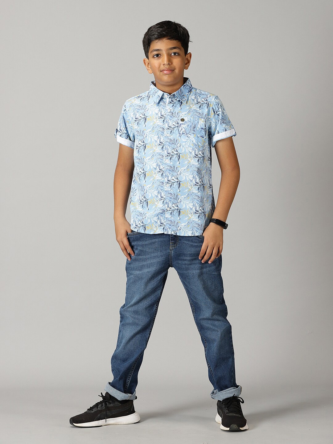 

KiddoPanti Boys Printed Pure Cotton Shirt With Trousers, Blue