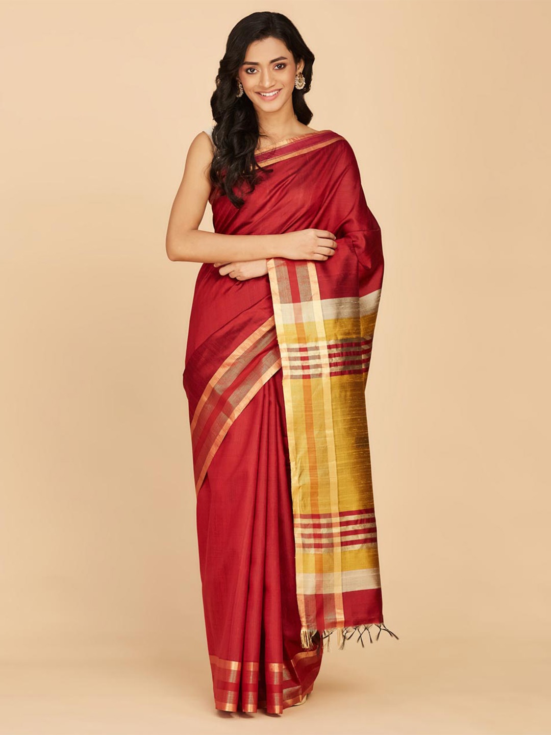 

Fabindia Zari Pure Silk Saree, Maroon