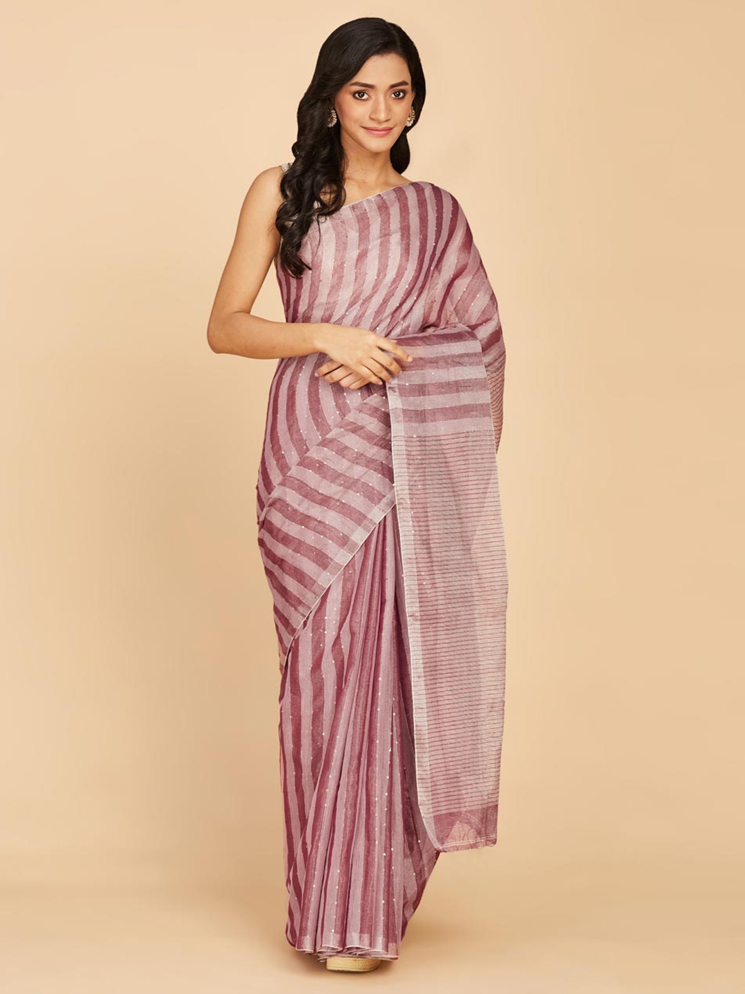 

Fabindia Striped Sequined Saree, Pink