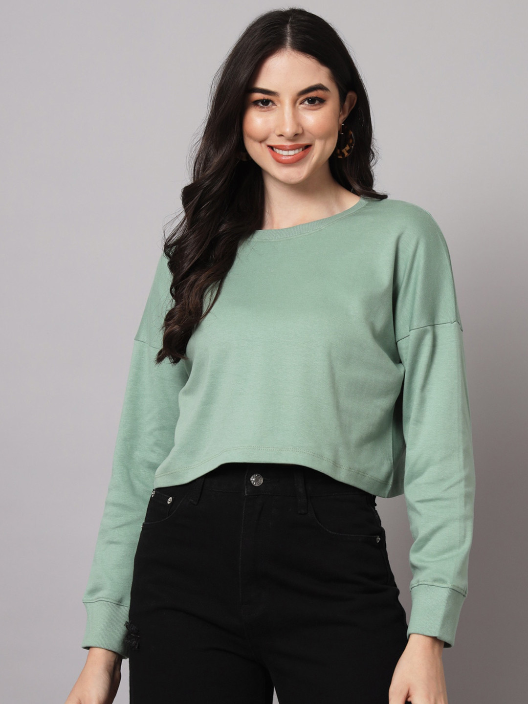 

GUTI Drop Shoulder Crop Cotton Oversized T-shirt, Green