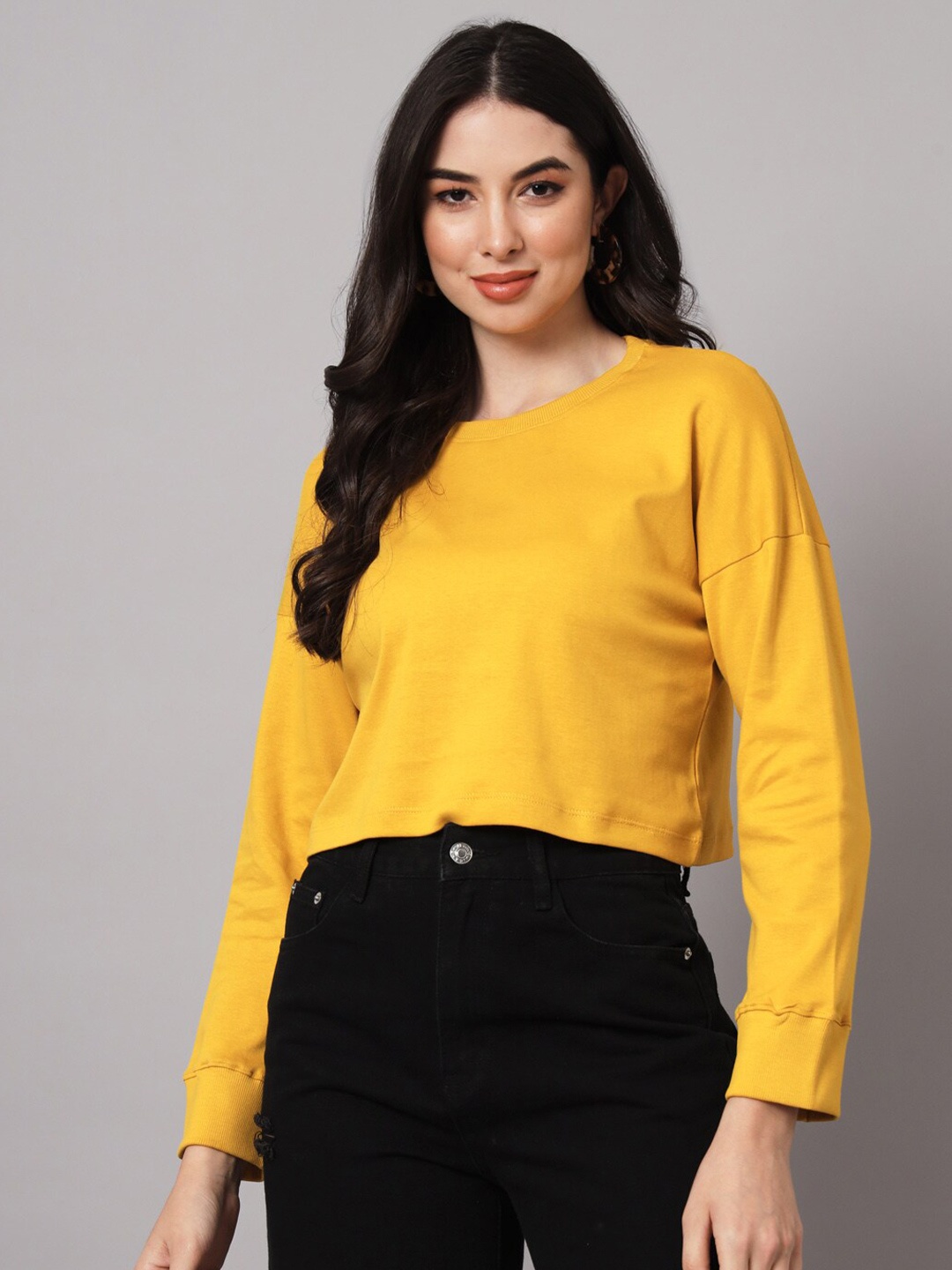 

GUTI Drop Shoulder Crop Cotton Oversized T-shirt, Yellow