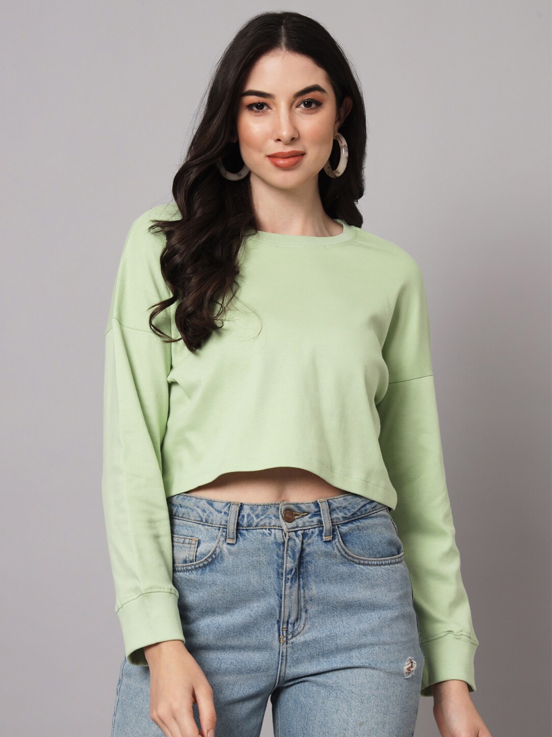 

GUTI Drop Shoulder Crop Cotton Oversized T-shirt, Green