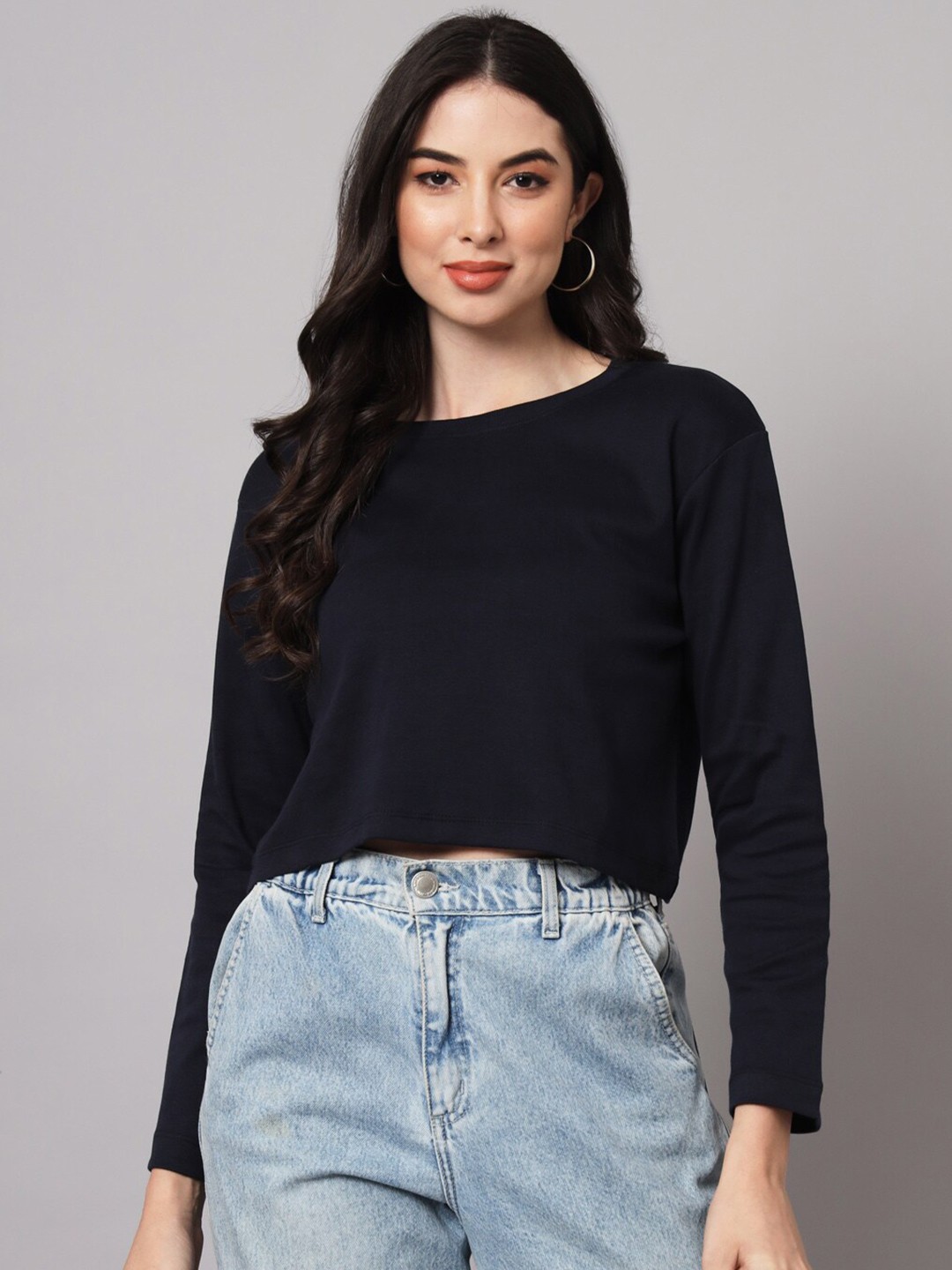 

GUTI Drop Shoulder Crop Cotton Loose T-shirt, Black