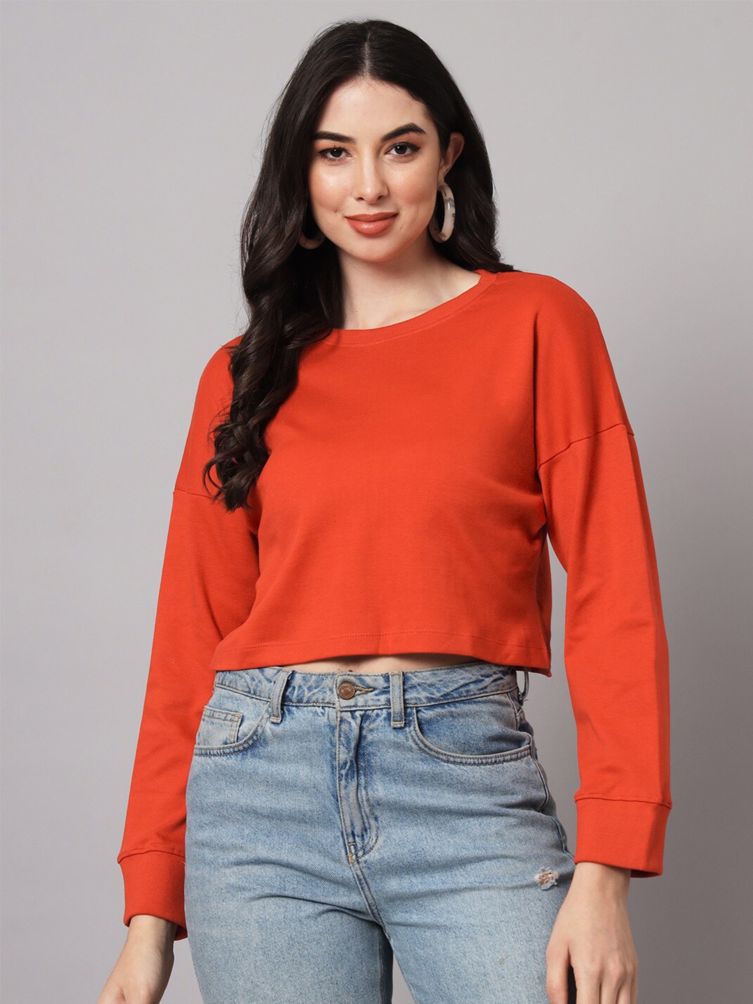 

GUTI Drop Shoulder Crop Cotton Oversized T-shirt, Red