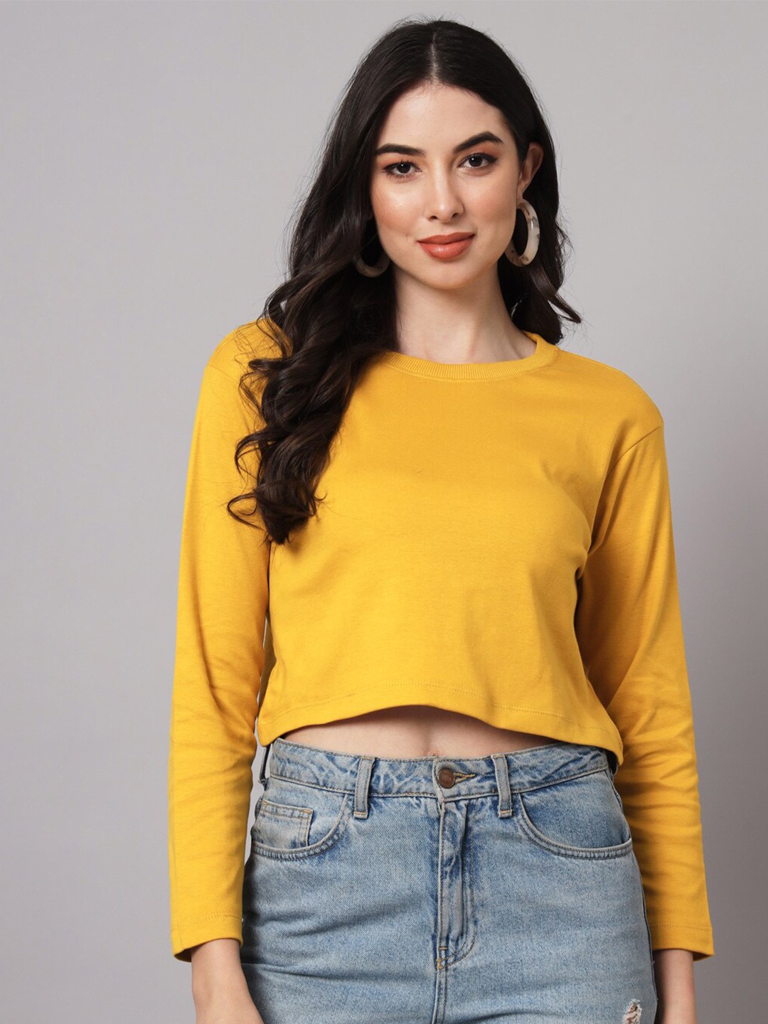 

GUTI Drop Shoulder Crop Cotton Loose T-shirt, Yellow