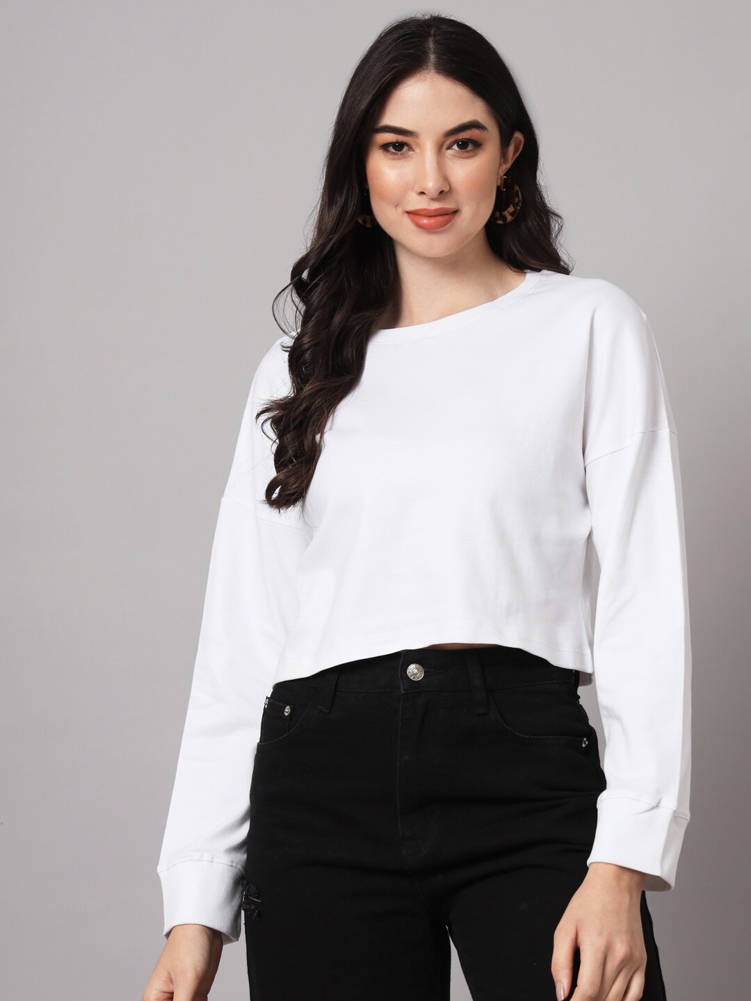 

GUTI Drop Shoulder Crop Cotton Oversized T-shirt, White